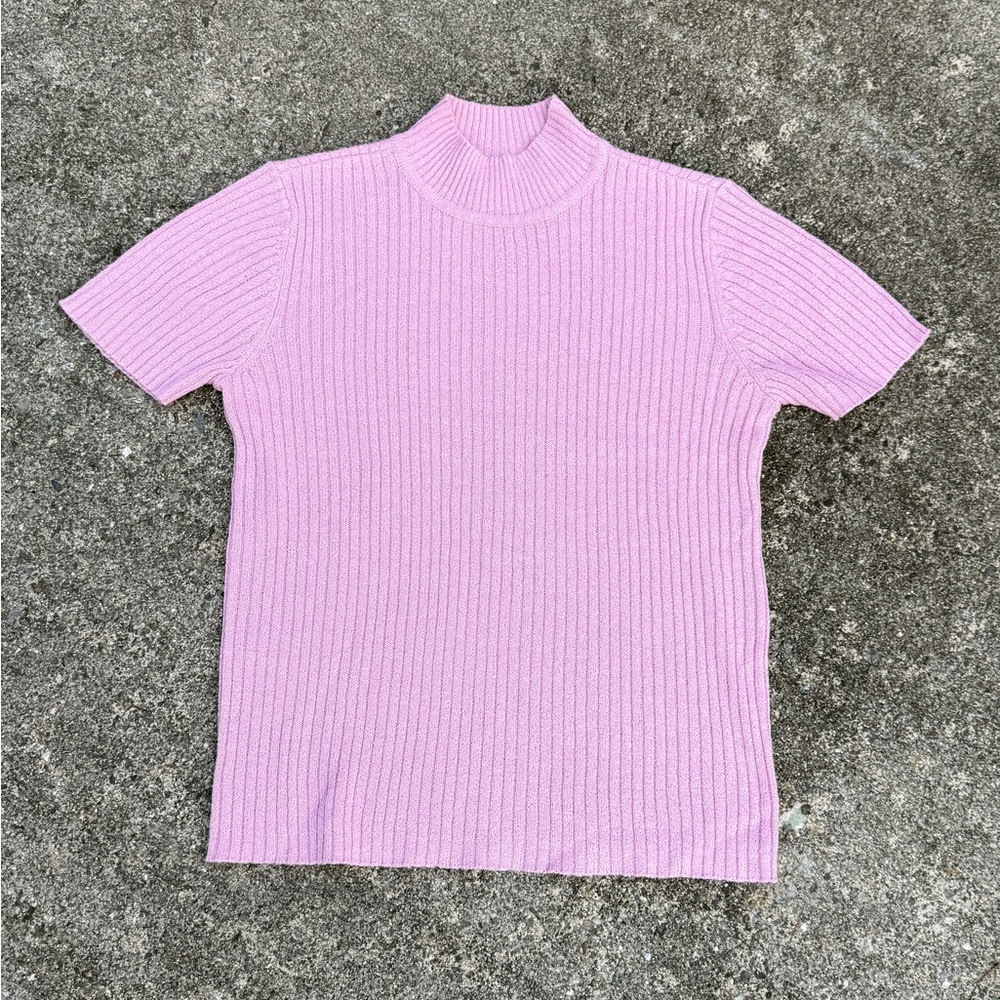 Liz Claiborne Light Pink Ribbed Knit Short Sleeve Top size PM